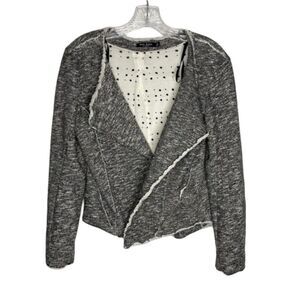 Max Jeans Heathered Gray Frayed Asymmetrical Hem Open Front Blazer Jacket M